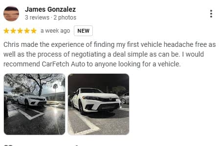 CarFetch Auto customer review for Honda Civic Si car buying service