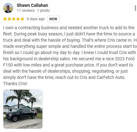CarFetch Auto customer review for a Ford F-150 fleet purchase